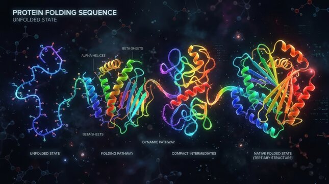 Protein folding sequence from unfolded to native tertiary structure