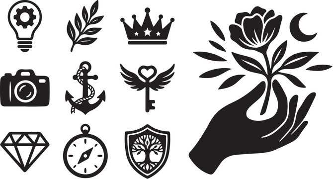 Collection of various symbolic icons and logos