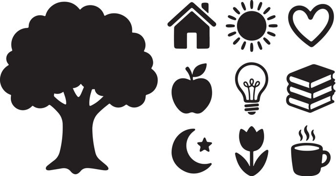 Black Silhouette Icons on White Background Graphic Design