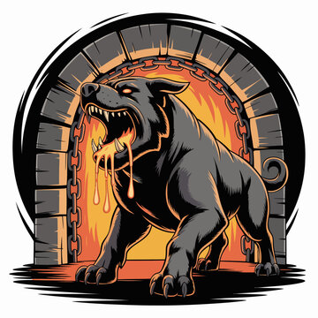 Fierce black dog with sharp teeth.