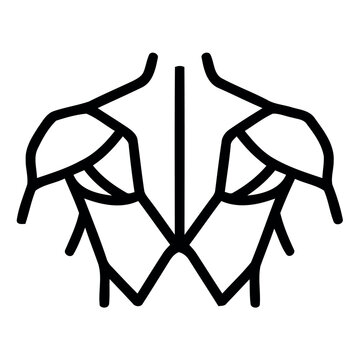  Linear style human back anatomy icon, simple black line illustration of upper torso muscles