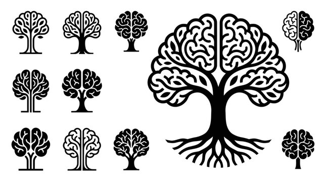 Brain Tree Symbol - Abstract Concept of Knowledge, Growth, and Ideas