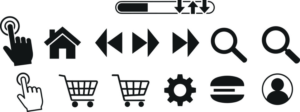 Universal web interface navigation and ecommerce flat icon set for mobile application user dashboard layout multimedia player design