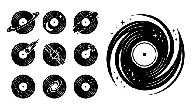 Vinyl Record Cosmic Collection: Planets, Stars, Galaxy & Satellite
