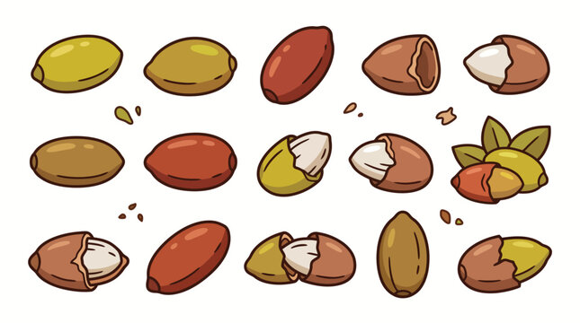 Melinjo Seeds Collection with Open and Whole Seeds Cartoon Vector Illustration Set