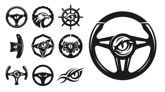 Collection of Steering Wheel Icons and Symbols with Eye and Eagle Motifs
