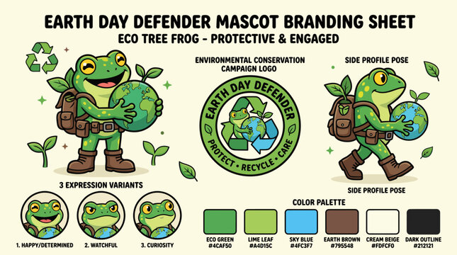 Earth Day Defender Mascot Branding Sheet.
