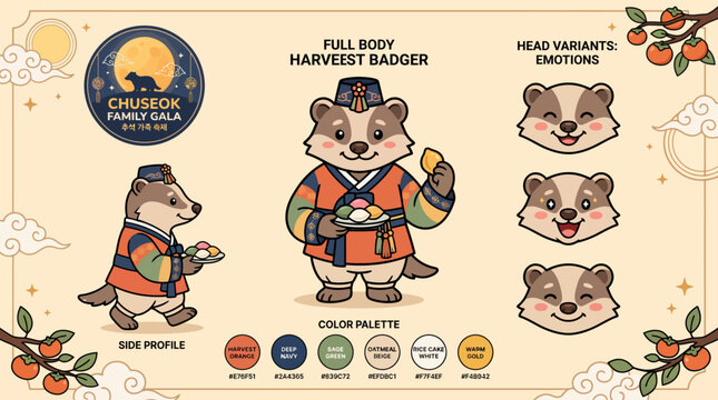 Illustrated Hedgehogs in Traditional Attire.