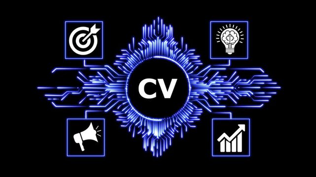 Digital cv resume animation showcasing personal branding and skill development.