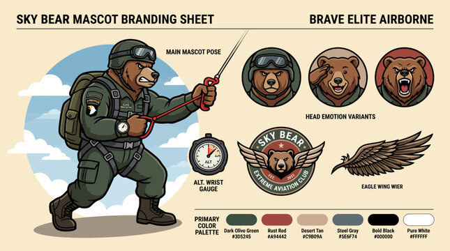 Brave Elite Airborne Bear Mascot Branding Sheet.