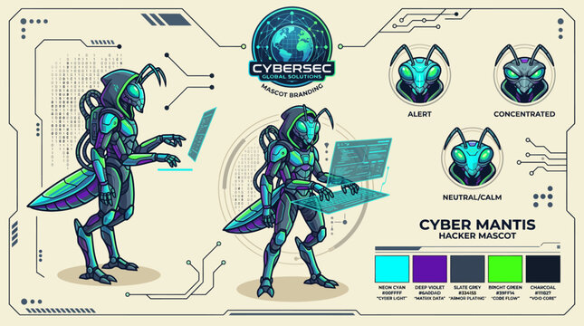 Cybernetic Mantis Characters in Futuristic Design.