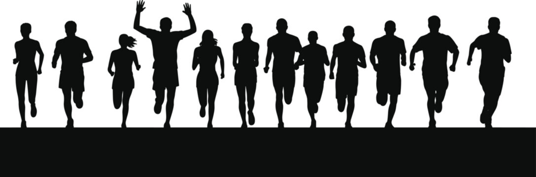 Silhouette of a Group of Runners in a Race vector running