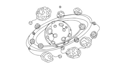 Stylized Asteroid Belt Orbiting Planet, Space Science Illustration © Ceblok