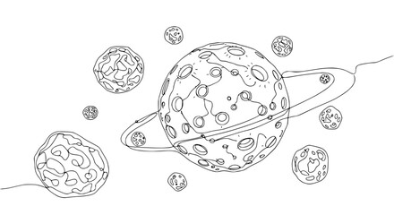 Abstract Cosmic Landscape: Sketch of Planets and Rings in Outer Space © Ceblok