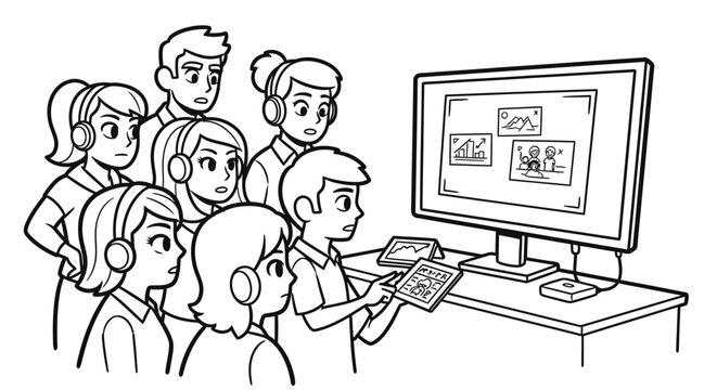 Group of people learning computer programming together enthusiastically.