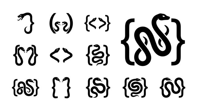 Snake Brackets Icons: Python Code Symbols, Programming Logic, Syntax Elements