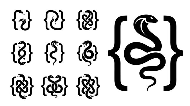 Abstract Snake and Braces Logo Icons Set
