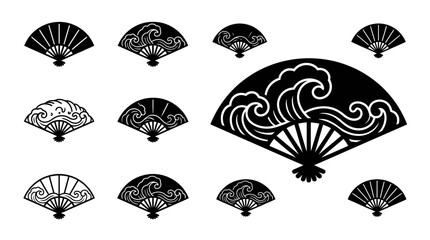 Japanese Fans Collection: Traditional Wave Patterns & Geometric Designs © khami