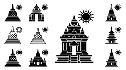 Collection of Buddhist Temple Icons, Traditional Architecture, Sun Symbol © khami