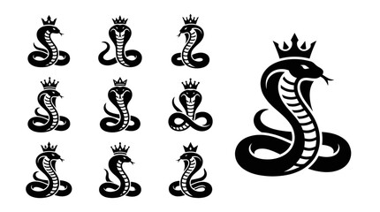 Fototapeta premium King Cobra Icon Set: Royal Snake Emblems and Logo Elements