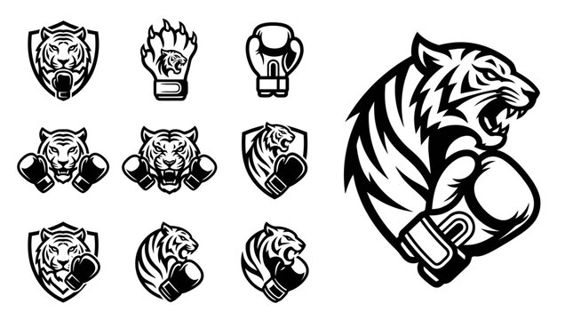 Tiger Boxing Emblems and Mascot - Fierce Animal Fighter Icons