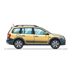 Fototapeta premium Yellow Station Wagon Car Side View Vector Illustration