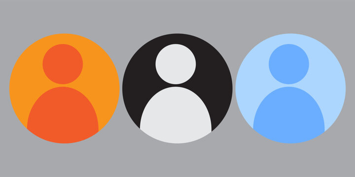 Three colorful user avatar icons in circular shapes on a gray background, representing different profiles or accounts with flat design style.