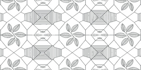 A seamless geometric vector pattern featuring retro floral shapes and vintage ornaments for textile, wallpaper, and tile design illustration © creative bithi