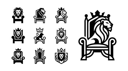 Lion King Throne Logo Set - Royal Power and Authority Symbols © khami