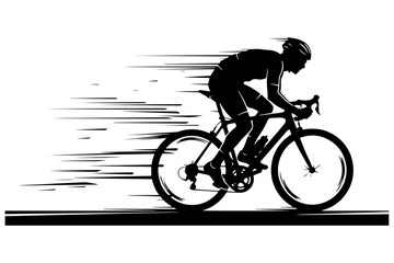 Fototapeta premium Dynamic cyclist silhouette with motion blur, professional road bike racer in high speed action, black and white sports vector illustration