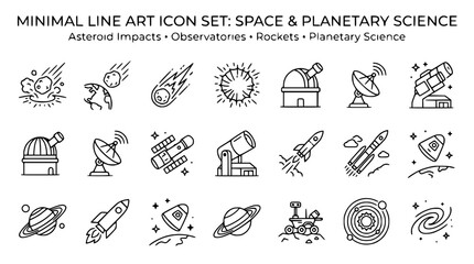 Minimalist Space and Planetary Science Line Art Icons Set © Embun