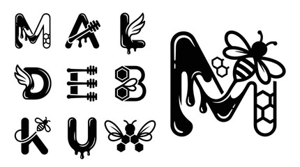 Bee Themed Alphabet Letters with Honey Drips and Hexagons © khami