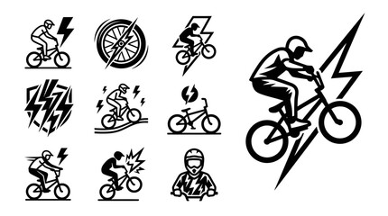 Naklejka premium BMX Cycling Icons: Action, Speed, and Extreme Sports Vector Graphics Set