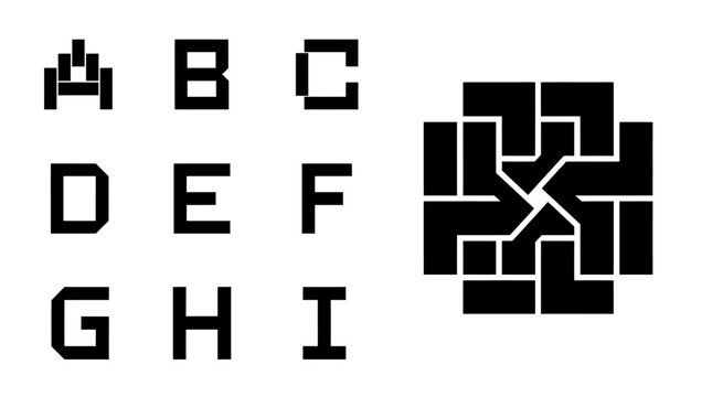 Geometric Alphabet Letters ABCDEFGHI and Abstract Pattern