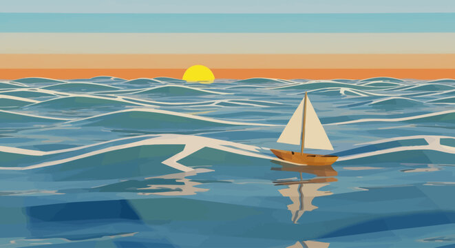A serene sailboat on calm ocean waves.