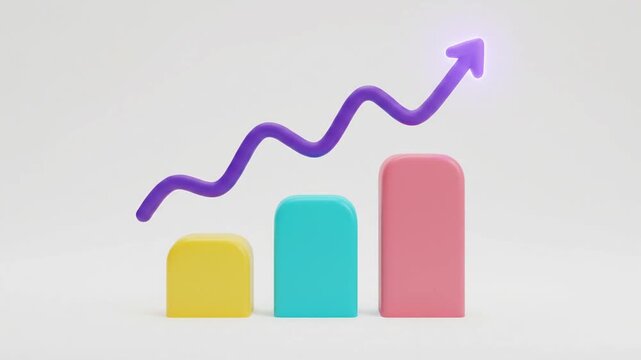 Abstract 3D bar chart with colorful blocks and a floating purple line.