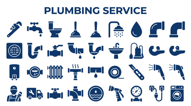 Plumbing service icons collection for home repair and maintenance illustration graphic design