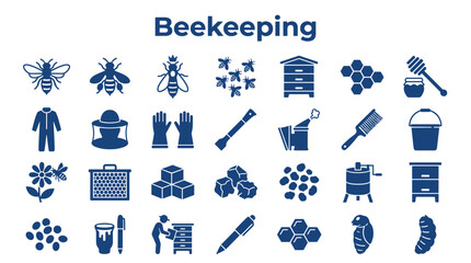 Beekeeping Equipment and Symbols Collection Flat Icons for Apiary and Honey Production © Iconique Studio
