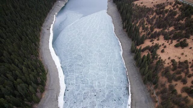 Drone view of lover sea, Changhaizi or qingrenhai, alpine glacial lake in Jinchuan County, Aba Tibetan Qiang Autonomous Prefecture, northwest Sichuan, China, 4k real time footage, travel concept.
