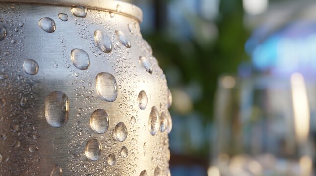 Refreshing cold aluminum can with glistening condensation droplets, a symbol of ultimate thirst-quenching relief