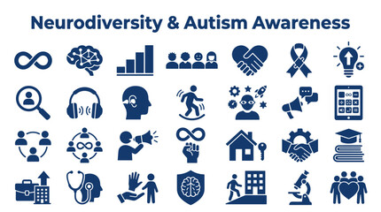 Fototapeta premium Neurodiversity and Autism Awareness symbols and icons representing acceptance understanding and inclusion in society and education