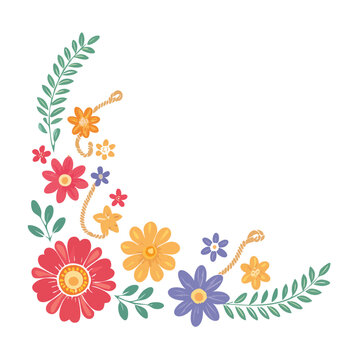 Colorful floral corner decoration with rope elements
