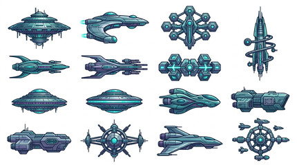 Collection of futuristic science fiction spacecraft designs. © Melati