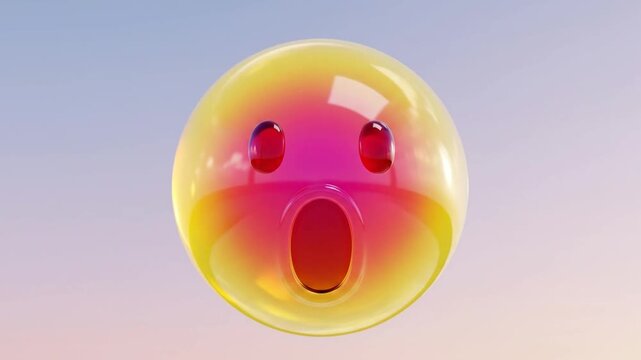 Glossy 3D shocked emoji sphere with wide eyes and open mouth expression.