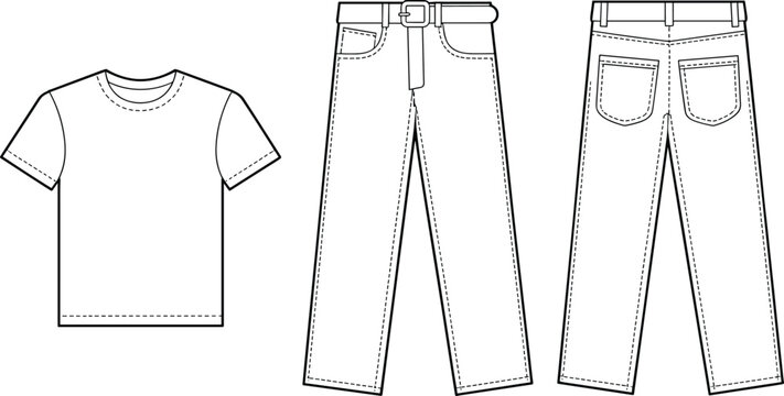 Casual T Shirt and Jeans Clothing Mockup Template with Front and Back Apparel Views
