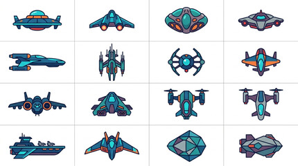 Collection of futuristic spacecraft and flying vehicles. © Adit