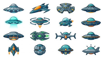 Collection of Futuristic Spaceships and Flying Saucers. © Adit