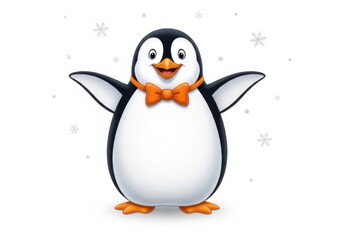 Obraz premium Cartoon penguin wearing orange bow tie standing
