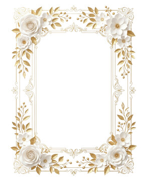 Exquisite Ornate Gold Border with White Paper Flowers and Golden Leaves