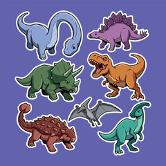 Colorful Dinosaur Sticker Pack On Purple Background © Aryasakti